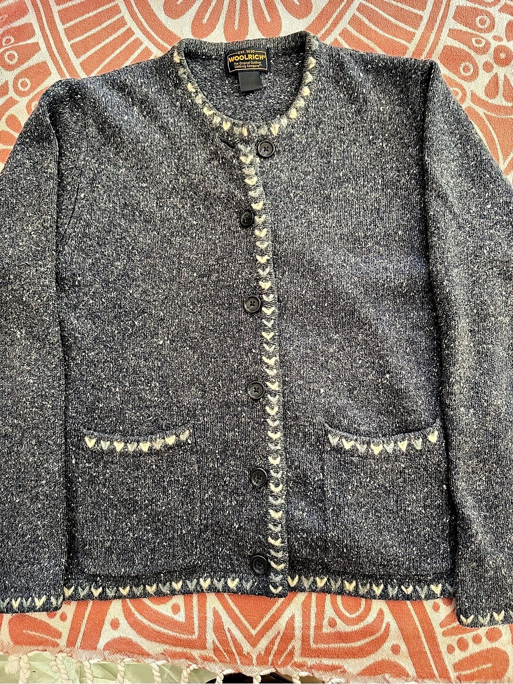 Vintage Woolrich Indigo Blue Marled Knit Cardigan Sweater Size M / Cabincore